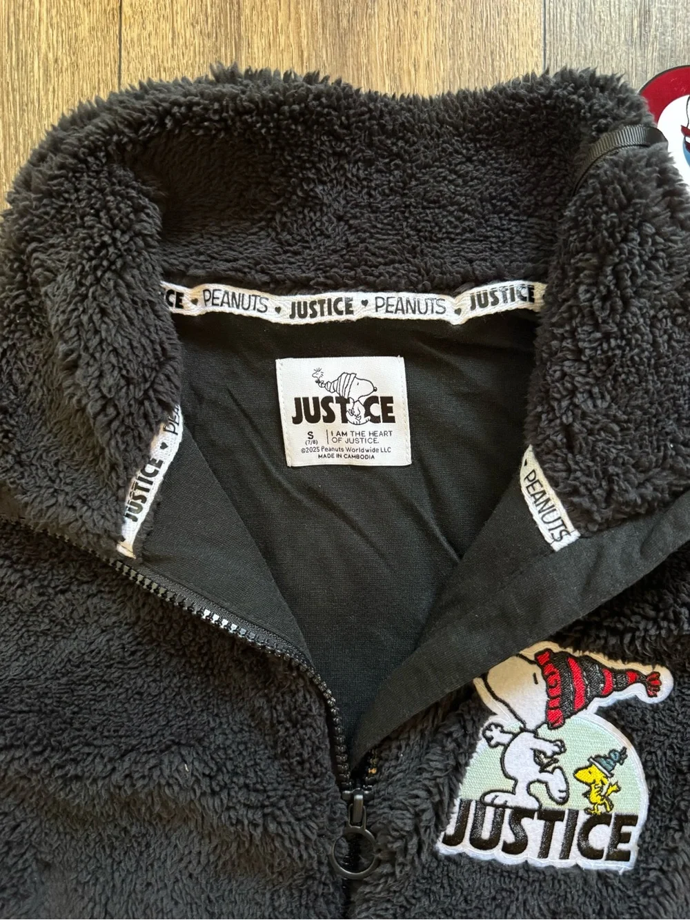 Justice Black & White Sherpa Snoopy Patch Bomber Jacket
